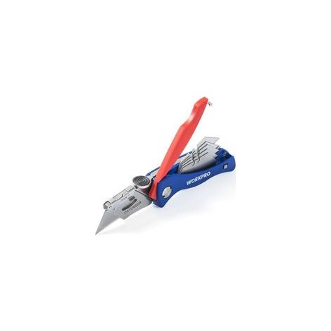 Cutter professionnel pliant avec 5 lames SK5, changement rapide, pour moquette, carton, cuir –