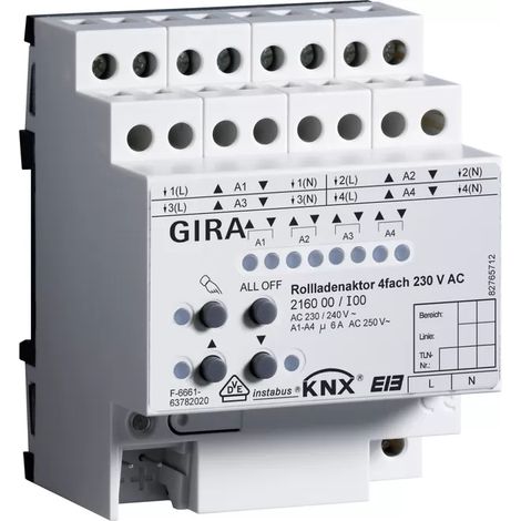 Gira Rollladenaktor 4f AC 230 V Hand KNX REG 216000 (1/2)