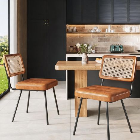 Lot de 2 chaises de salle à manger en simili cuir marron (1/5)