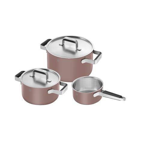 ZWILLING Pure Kochgeschirr - Set de 3 Utensilien de Kochgeschirr (Edelstahl, 3 Schichten, Außenbeschichtung de Keramik, Griffe bleiben kühl, spülmaschinenfest, Farbe rosa