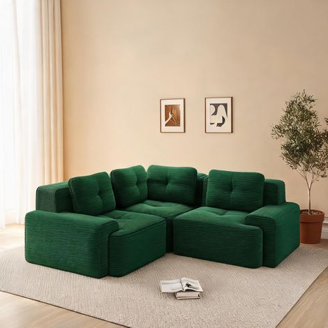 Sofa d'angle en tissu côtelé vert 206 x 206 cm 206 x 206 x 69 cm (1/5)