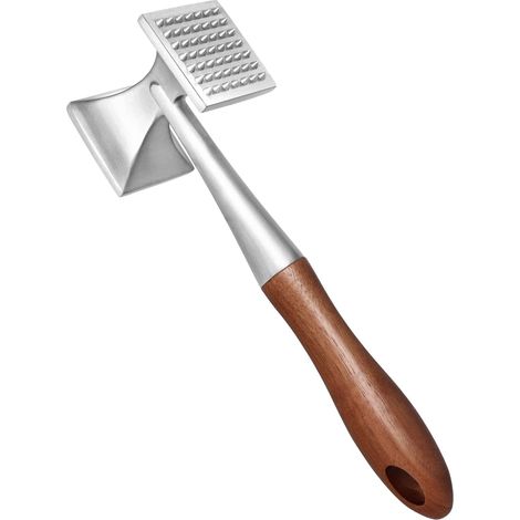 Martillo para carne, ablandador de carne resistente, martillo para bistec con mango de madera y aleación de zinc de grado alimenticio, mazo de cocina 2 en 1, 26 cm (1/5)