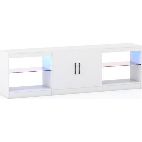 Mueble TV modular 195 x 30 x 55 cm con iluminación LED con mando a distancia estilo rústico moderno 3 en 1 en madera blanca 200018509