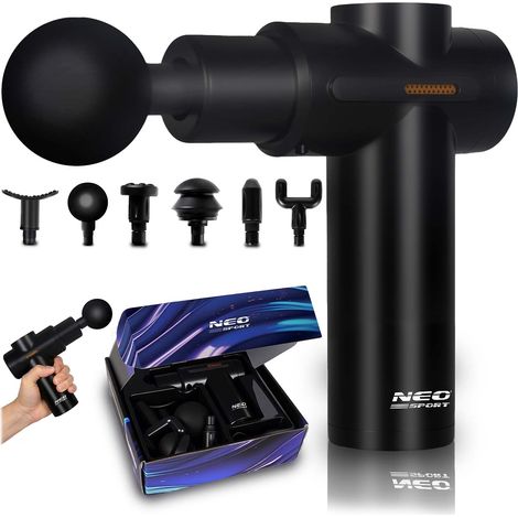 Pistolet de massage corporel sans fil avec 6 embouts, noir