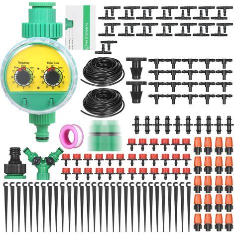 Kit d'arrosage goutte-à-goutte et brumisation 30 m, avec minuterie automatique, pour jardin, polyvalent, arrosage précis des plantes. (1/5)