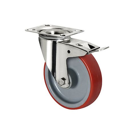 CASCOO Lenkrolle mit Totalfeststeller ø 125 mm Serie N2U6 Rollenlager Edelstahl