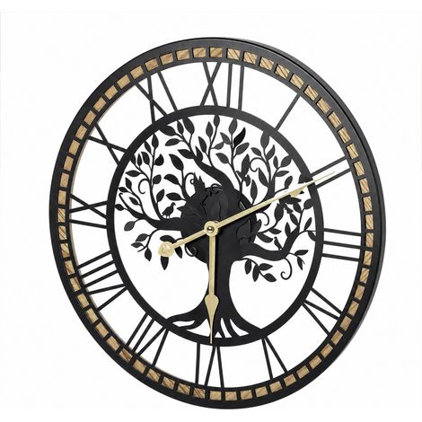 Yezi Wall Clock Silent Quartz Tree Design 40Cm Large Face For Living Room Black (1/5)