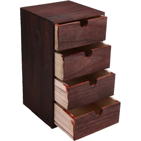 Boîte de rangement en bois avec tiroirs, commode en bois, organisateur de bijoux et cosmétiques, décoration pour bureau ou maison, boîte de rangement C (1/5)