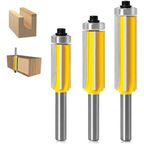 3 Pack 4 Teeth Profile Cutter with Top Bearing, Carbide Straight Cutter for Woodworking and DIY (Metals). (1/4)