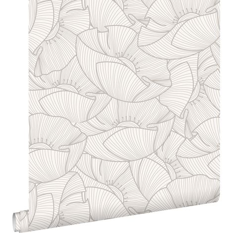 papier peint coquelicots gris et blanc - ESTAhome (1/5)