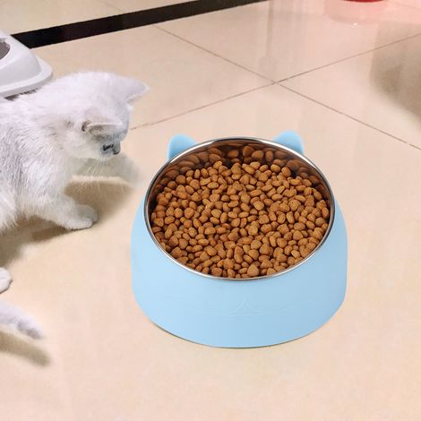 Gamelle inclinable à 15° pour animaux de compagnie, protection du cou pour chat et petit chien, en acier inoxydable 304 bleu. (1/5)