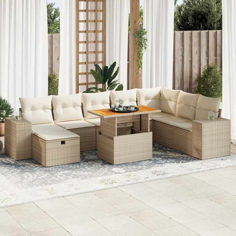 vidaXL Salon de jardin avec coussins 9 pcs beige résine tressée acacia (1/5)