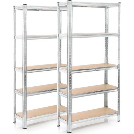 Wiltec Set 2x Schwerlastregal 154x75x30cm, 875 kg Gesamtlast, Steckregal verzinkt aus Stahl, Lastenregal mit 5 Ablagen, Werkstattregal