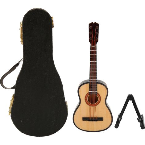 Guitare en bois miniature polie avec support, modèle décoratif exquis pour collection et exposition. (1/5)