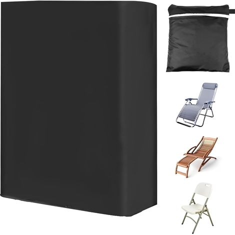 Funda protectora para tumbona plegable, funda impermeable y antipolvo de Oxford 210D para tumbona de jardín o terraza, con bolsa de almacenamiento, 71 x 110 cm (negra). (1/5)