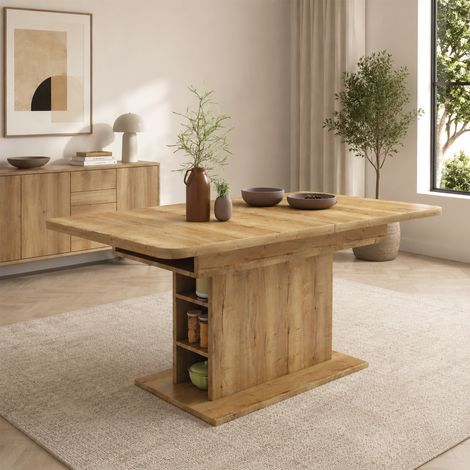 Table à manger extensible 110/130x70x75 cm avec rangement, design métal moderne, finition bois naturel (1/5)