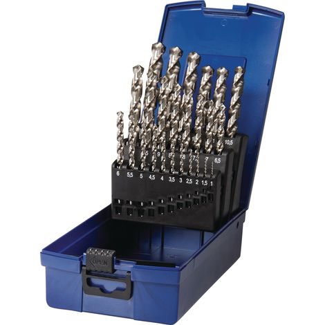 Juego  de brocas  espirales DIN  338 Tipo  UNI D.1-13x0,5mm  HSS-Co 25  pzs.  Caja  plástica TECWERK (1/2)