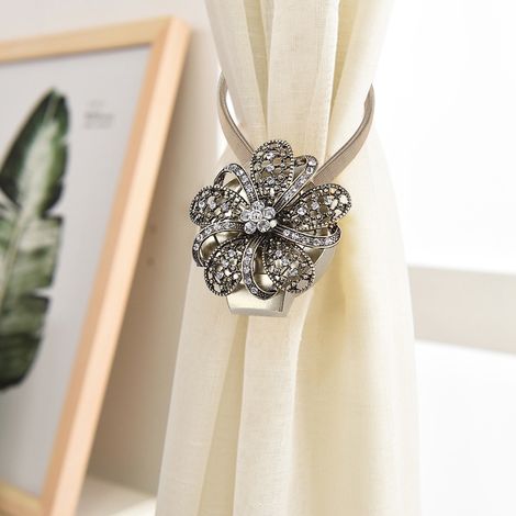 Attache rideau fleur magnétique extensible en bronze, serre-courtain bijou décoratif pour maison (1/4)