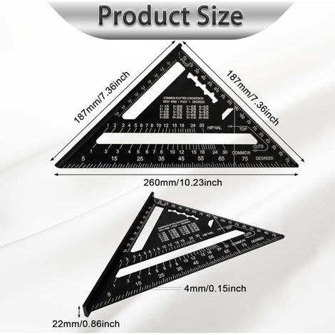 180 mm Equerre Menuisier,Rapporteur d'Angle de Triangle Alliage d'Aluminium,équerres de charpentier triangulaire épaissi à 45 90 Degres, Haute Pr (1/3)