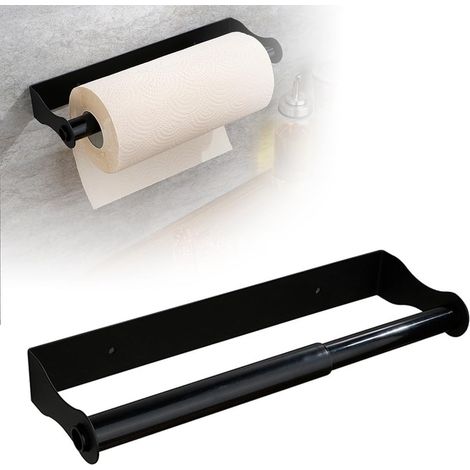 Sollbry Porte Mural Essuie Tout, Porte Essuie Tout Mural De Cuisine Auto-Adhésif Ou Trou Percé Double Usage Pour Armoire De Cuisine Ou Salle De Bain, 14.4cm, Noir (1/2)