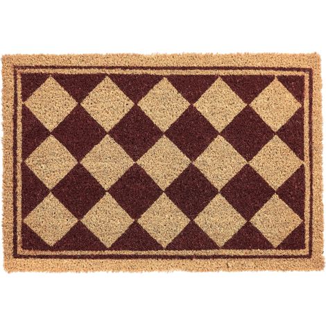 Paillasson en Fibre de Coco 40 x 60 cm Antidérapant Dessous en PVC Motif en Losanges Beige et Rouge Cardona (1/5)