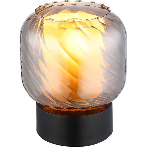 Tischleuchte Beistellleuchte Nachttischlampe Rauchglas schwarz Metall opal E27