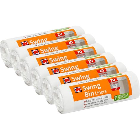Lot de 6 rouleaux de 20 sacs poubelle solides en plastique blanc 50 l pour poubelles de cuisine et grande poubelle d'intérieur 60 x 90 cm (1/5)