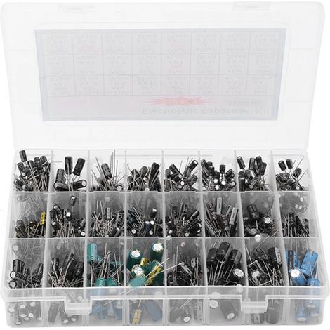 Kit de 630 condensateurs électrolytiques en aluminium (24 valeurs disponibles : 0,1 µF à 1 000 µF) pour projets DIY (1/5)