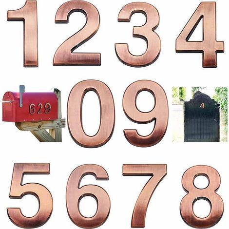 Numéros de maison en bronze de 7,6 cm (3 po) pour boîtes aux lettres ou adresses de porte, bureaux, chambres d'hôtel, enseignes de magasins. (3 po - Lot de 10, bronze) (1/5)