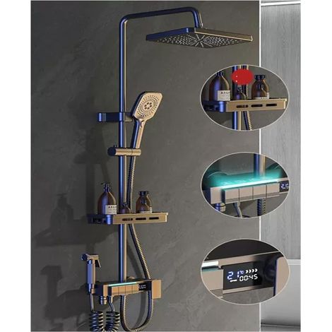 Ensemble de douche mitigeur thermostatique intelli Robinet de douche thermostatique LCD avec affichage de la température de la lumière robinet de baignoire pluie avec étagère de salle de bain électric (1/5)