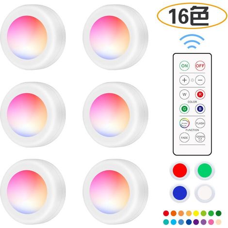 Kabelloser LED-Strahler selbstklebend – dimmbares RGB-Batteriebetriebenes Schranklicht mit Fernbedienung, Batteriebeleuchtung, Schranklicht, Küche, Unterschrank, LED-Vitrine, verstellbares Nachtlicht  (1/4)