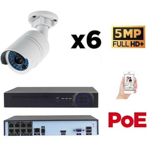 Kit vidéo-surveillance 6 caméras tube IP FullHD+ 5Mp POE