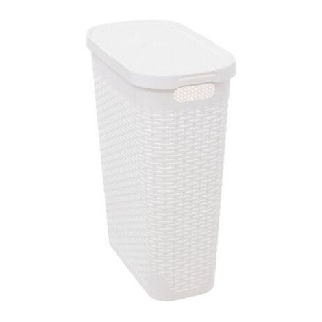 Schmaler Wäschekorb 40 l, aus synthetischem Rattan, weiß (1/4)