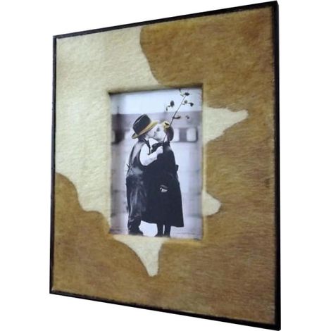 Cornice portafoto decorata con pelle, bianca e marrone, 30x25 cm (1/3)