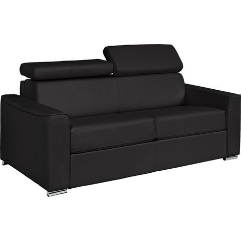 Divano letto 3 posti a ribalta Posto letto 140 cm Materasso 14 cm in Pelle di bufalo Nero - VIZIR