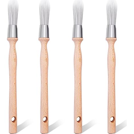 CCYKXA 4 Stück 15 mm runde feine Fensterrahmen-Pinsel, Birkengriff, Edelstahl-Fleckenpinsel zum Malen und Dekorieren von Innenräumen