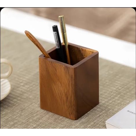 Portapenne in legno di noce con linee geometriche, grande capacità, stile scandinavo, portapenne da lavoro (1/2)