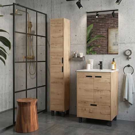 Mueble de Baño CONTESSA 60cm Roble 2 puertas 1 cajón (Sin Lavabo) (1/3)