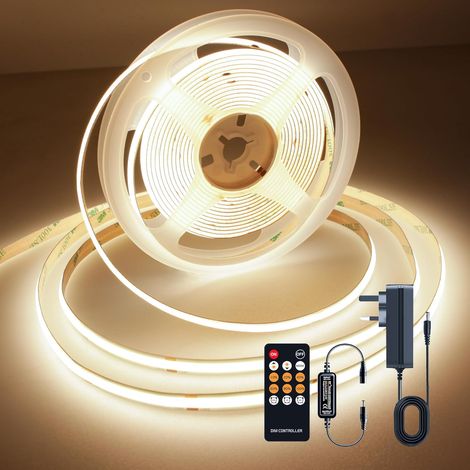 Ruban LED COB 5M, 3000K Bande LED Dimmable 24V, CRI93+, Largeur 8mm, avec Télécommande et Alimentation, pour Décoration Intérieure, Cuisine, Miroir (1/5)