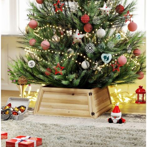 Jupe de sapin de Noël 65 x 65 cm en bois de sapin naturel, style rustique HAVRYA (1/5)
