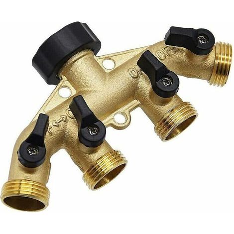 Robinet 3/4 robinet à boisseau sphérique diviseur d'eau 4 voies 3/4 Euro dent laiton couleur naturelle (1/5)