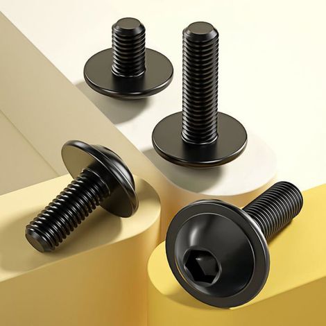 Vis à Tête Bombée avec Bride et Six Pans Creux, 20 Pièces M6x12mm Vis à Métaux Noir Acier Inoxydable A2 V2A Boulon à Tête Hexagonale (1/5)