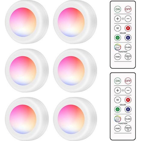 LED-Puck-Schrankleuchte mit Fernbedienung, 16 RGB-Farben, 10 Dimmstufen, Timerfunktion, kabellos