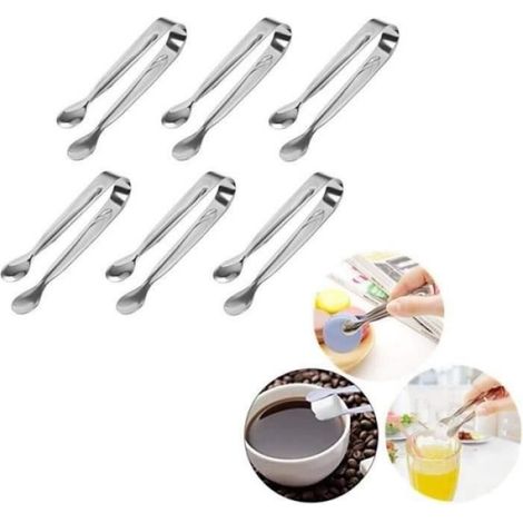 Pinces à sucre - Inox - 11 cm - 6 PCS - Design contemporain - Sûr contact alimentaire (1/4)