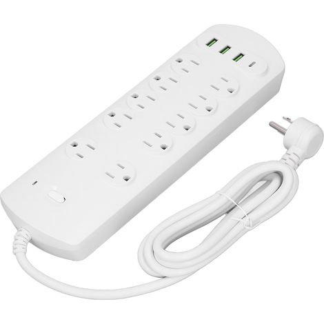 Multiprise USB avec protection contre les surcharges, blanc, norme américaine 100-125V, prises multiples et ports de charge rapide pour usage domestique ou bureau. (1/5)