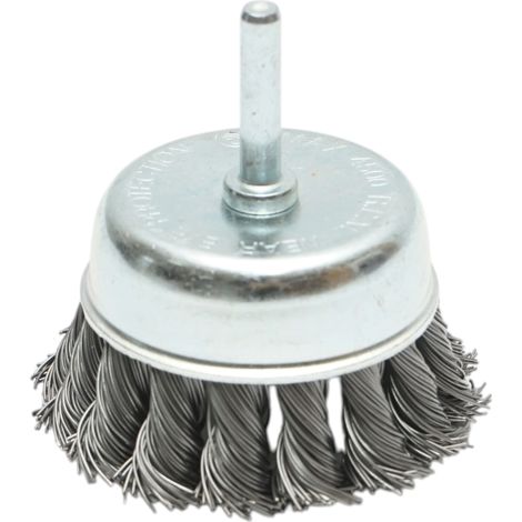 Spazzola a tazza in filo metallico ritorto da 75 mm, albero da 6 mm, velocità massima 4500 giri/min. Breckner Germany (1/4)