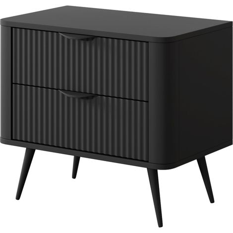 Comodino: due cassetti, mobili: Nero, 63,2 x 55,3 x 38cm (1/5)