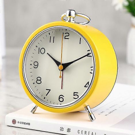 Veilleuse réveil de style rétro sans tic-tac, mouvement à quartz précis, pendentif en métal brillant, jaune. (1/5)