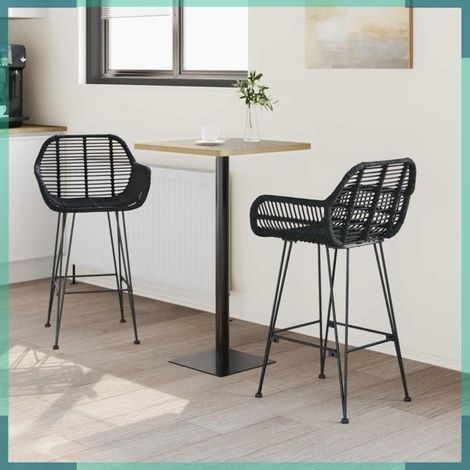 42011554 Chaise de bar 2 pcs Noir 55 x 52 x 92 cm Rotin et métal (1/5)