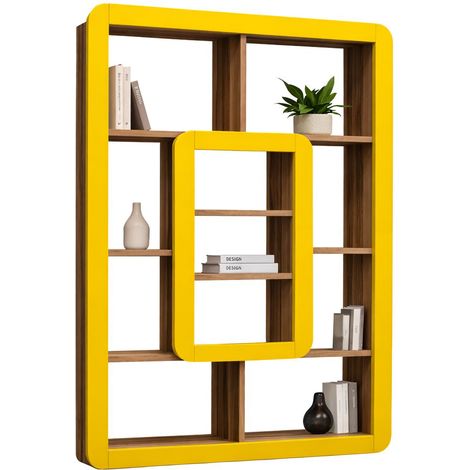 Libreria Caltrano, Biblioteca 8 Ripiani, Installazione Libera, Sfumatura Colore Struttura Noce, 108x22x140h cm Marrone Noce